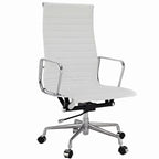 Premium EA119 High Back Office Chair – White Leather | Executive Ribbed Swivel Desk Chair with Chromed Aluminium Frame