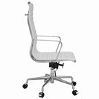 Premium EA119 High Back Office Chair – White Leather | Executive Ribbed Swivel Desk Chair with Chromed Aluminium Frame