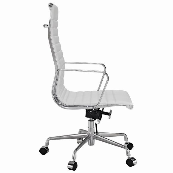 Premium EA119 High Back Office Chair – White Leather | Executive Ribbed Swivel Desk Chair with Chromed Aluminium Frame