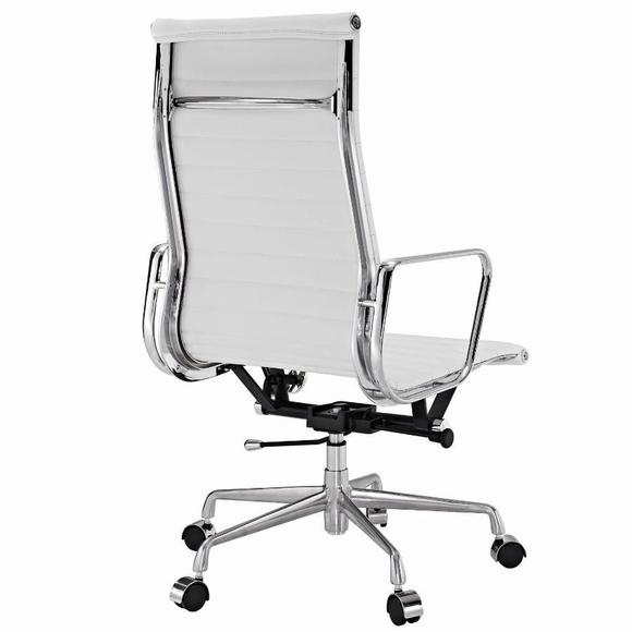 Premium EA119 High Back Office Chair – White Leather | Executive Ribbed Swivel Desk Chair with Chromed Aluminium Frame