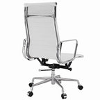 Premium EA119 High Back Office Chair – White Leather | Executive Ribbed Swivel Desk Chair with Chromed Aluminium Frame