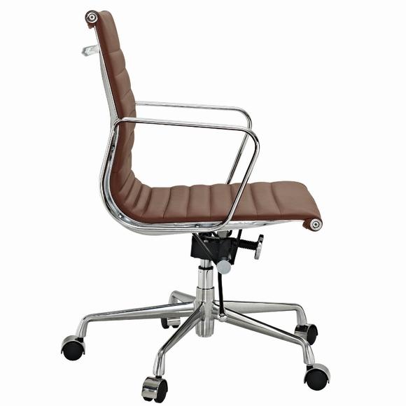 Eames EA117 Thin Pad Office Chair Replica – Dark Brown Leather | Low Back Chrome Frame
