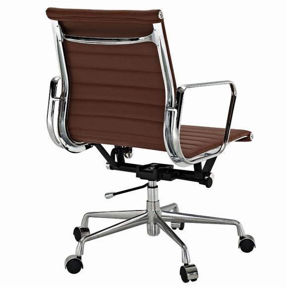 Eames EA117 Thin Pad Office Chair Replica – Dark Brown Leather | Low Back Chrome Frame