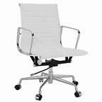 Premium EA117 Thin Pad Low Back Office Chair – White Leather | Ergonomic Executive Swivel Desk Chair with Chromed Aluminium Frame