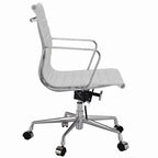 Premium EA117 Thin Pad Low Back Office Chair – White Leather | Ergonomic Executive Swivel Desk Chair with Chromed Aluminium Frame