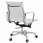 Premium EA117 Thin Pad Low Back Office Chair – White Leather | Ergonomic Executive Swivel Desk Chair with Chromed Aluminium Frame