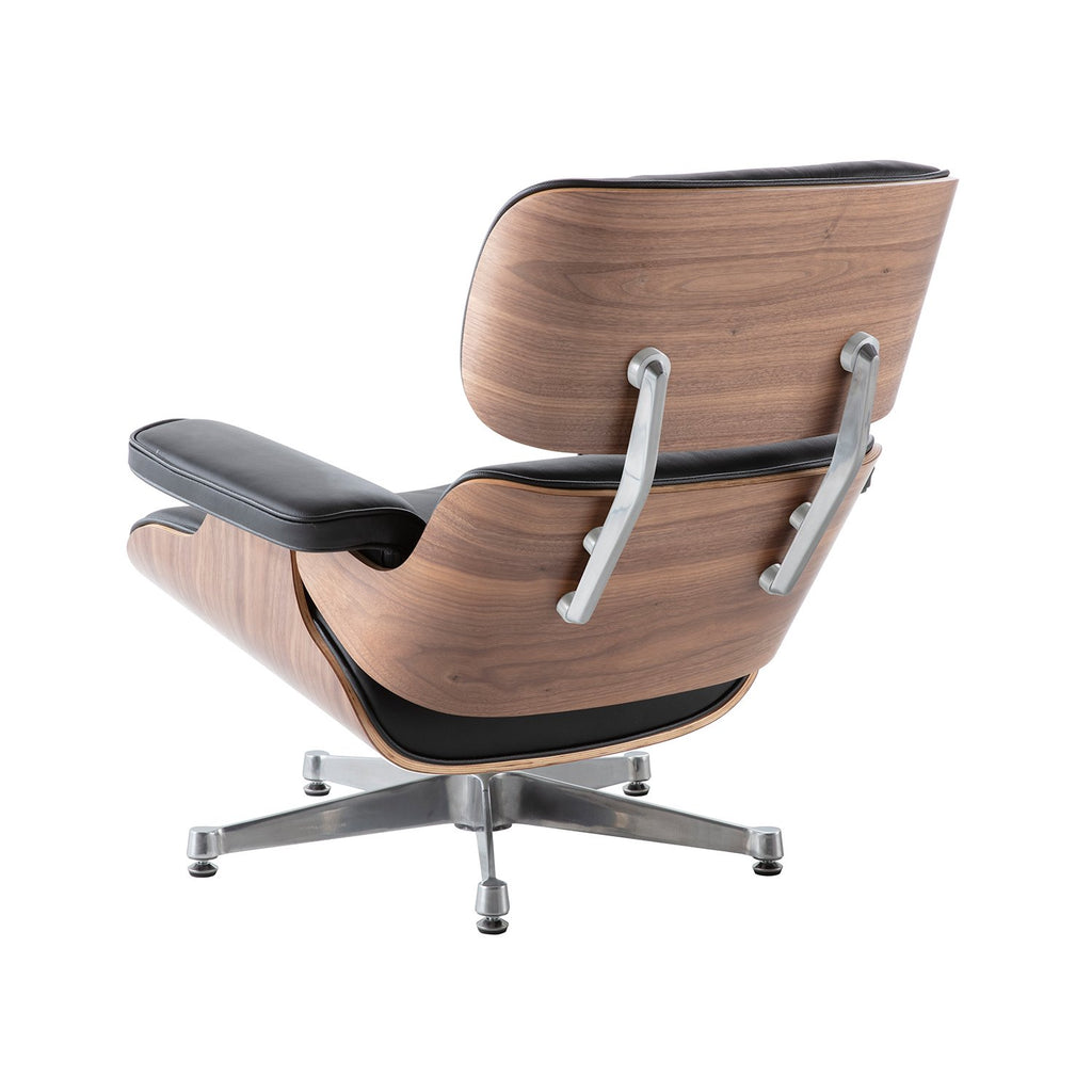 Charles Eames Lounge Chair and Ottoman Replica – Black Leather & Walnut Wood | Chrome Base Mid-Century Modern Lounge Set