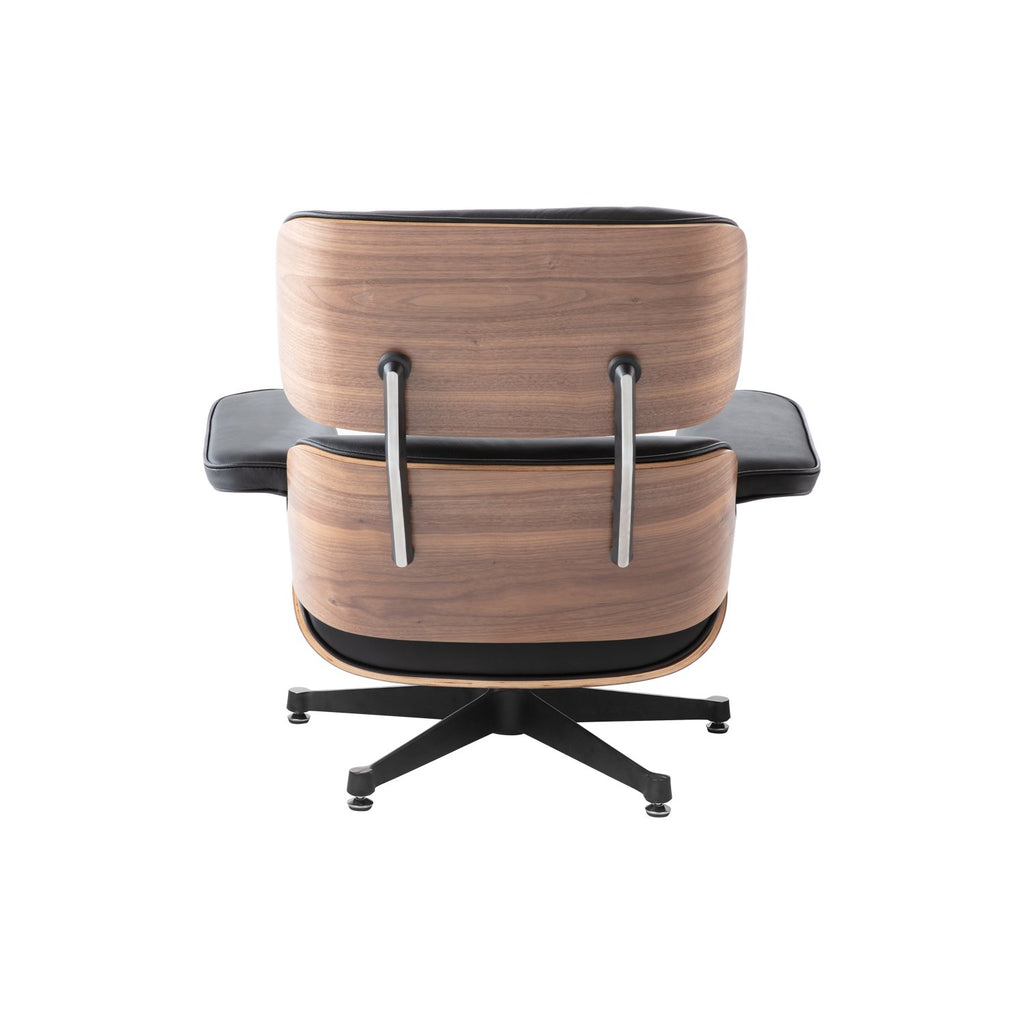 Classic Eames Style Lounge Chair & Ottoman Replica – Black Leather Walnut Wood | Black Aluminium Base