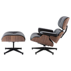 Classic Eames Style Lounge Chair & Ottoman Replica – Black Leather Walnut Wood | Black Aluminium Base