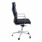 Premium EA219 Soft Pad High Back Office Chair – Black Leather | Executive Swivel Desk Chair with Polished Aluminium Frame