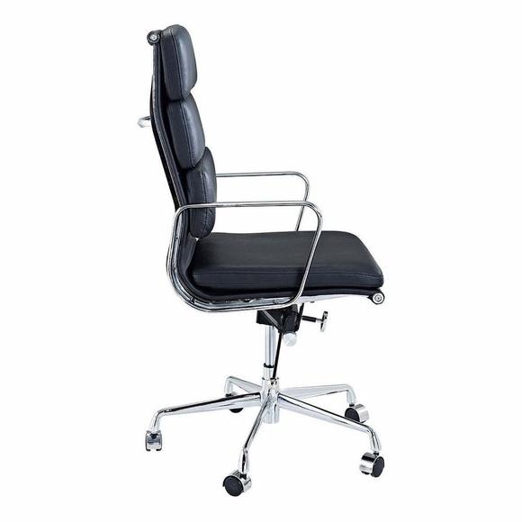 Premium EA219 Soft Pad High Back Office Chair – Black Leather | Executive Swivel Desk Chair with Polished Aluminium Frame