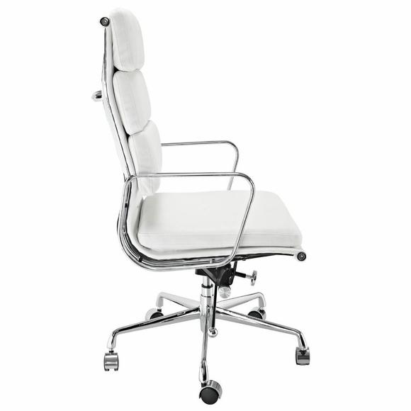 Premium EA219 Soft Pad High Back Office Chair – White Leather | Executive Swivel Desk Chair with Chromed Aluminium Frame