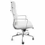 Premium EA219 Soft Pad High Back Office Chair – White Leather | Executive Swivel Desk Chair with Chromed Aluminium Frame