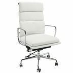 Premium EA219 Soft Pad High Back Office Chair – White Leather | Executive Swivel Desk Chair with Chromed Aluminium Frame