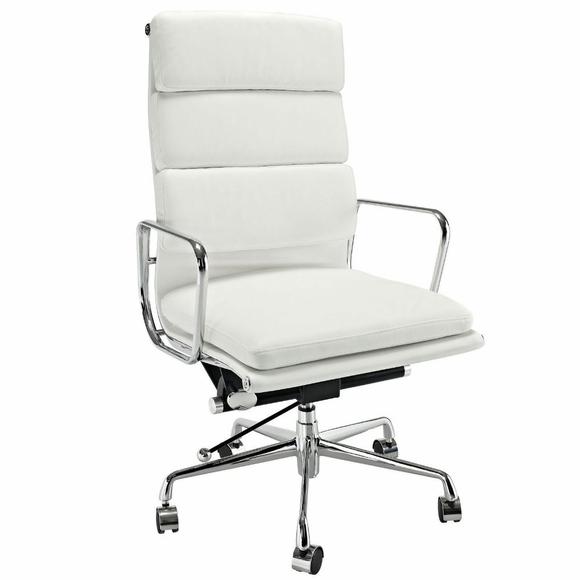 Premium EA219 Soft Pad High Back Office Chair – White Leather | Executive Swivel Desk Chair with Chromed Aluminium Frame