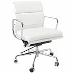 Premium EA217 Soft Pad Office Chair – White Leather | Low Back Executive Swivel Chair with Polished Aluminium Frame