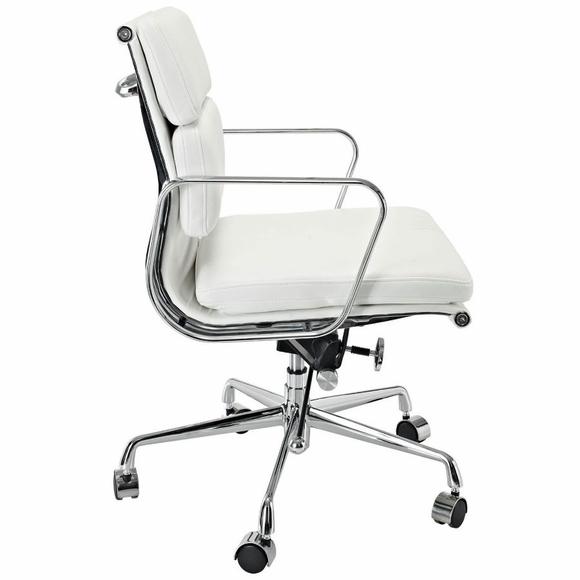 Premium EA217 Soft Pad Office Chair – White Leather | Low Back Executive Swivel Chair with Polished Aluminium Frame