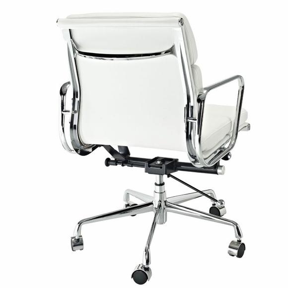 Premium EA217 Soft Pad Office Chair – White Leather | Low Back Executive Swivel Chair with Polished Aluminium Frame
