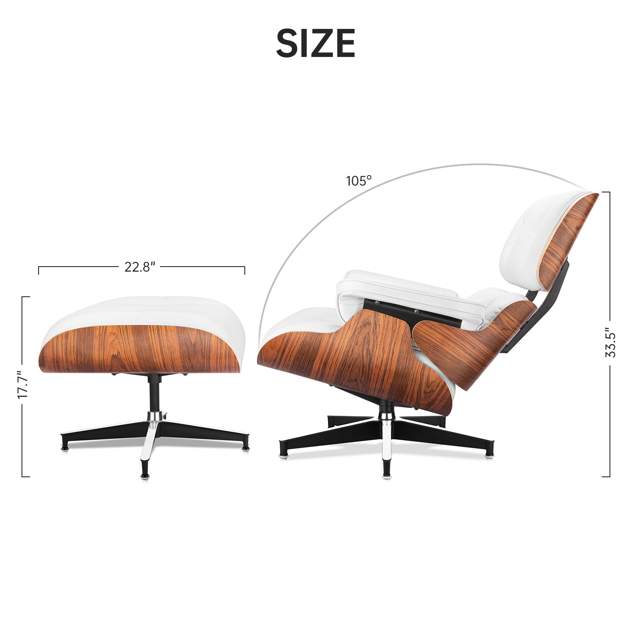 Classic Charles Eames Lounge Chair and Ottoman Replica – White Leather Rosewood