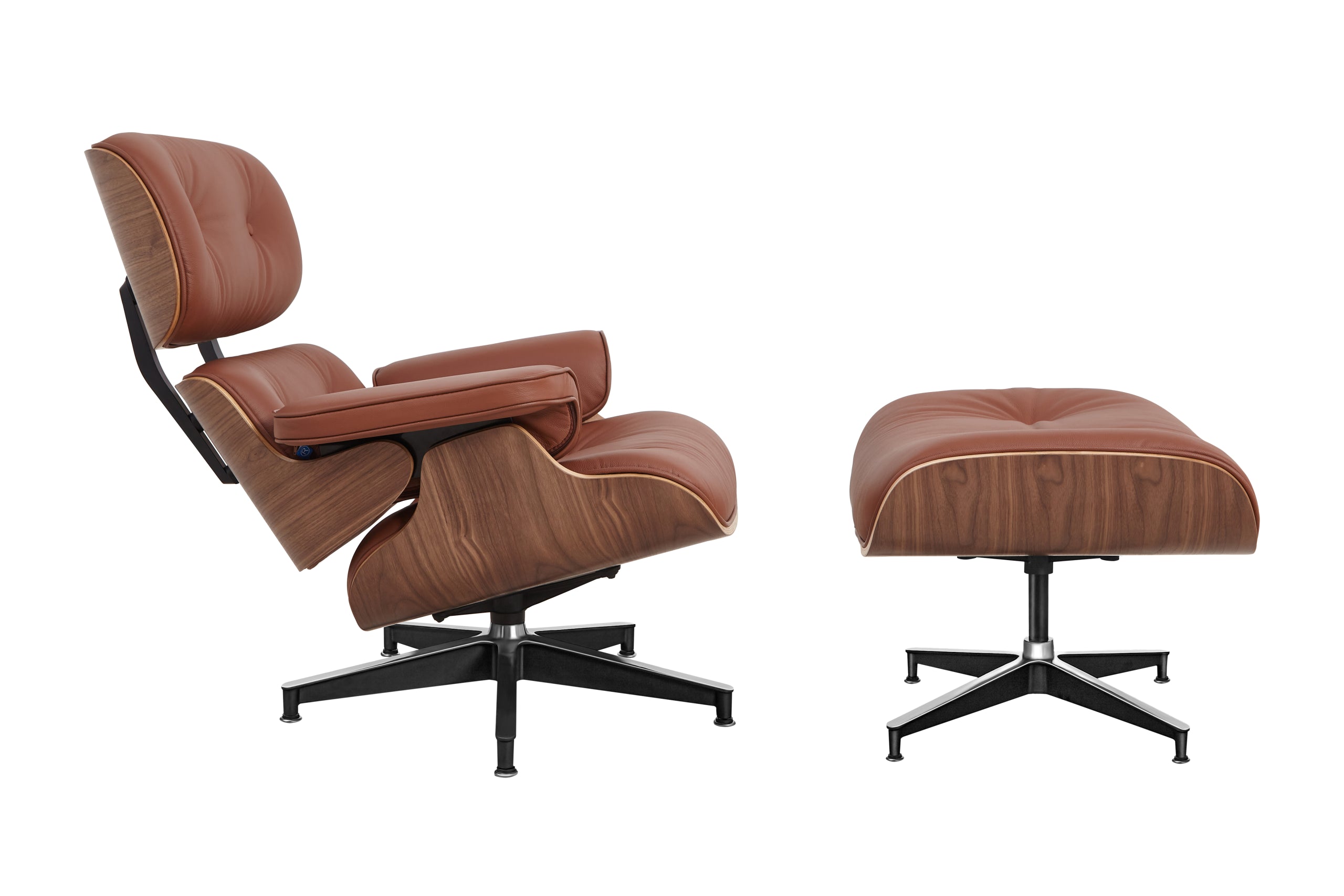 Classic Charles Eames Lounge Chair & Ottoman Replica – Tan Brown Leather & Walnut Wood | Mid-Century Modern Lounge Set