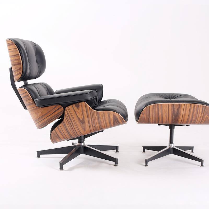 Classic Eames Style Lounge Chair & Ottoman Replica – Black Leather Rosewood