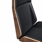 Premium D244 High Back Office Chair – Black PU Leather & Walnut Plywood Frame | Ergonomic Mid-Century Swivel Executive Chair