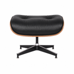 Classic Charles Eames Lounge Ottoman Replica – Black Italian Leather | Rose Wood Veneer | Aluminium Base