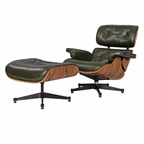 Premium Eames Lounge Chair & Ottoman Replica – Waxy Dark Green Italian Leather | Rosewood Veneer | Polished Aluminium Base