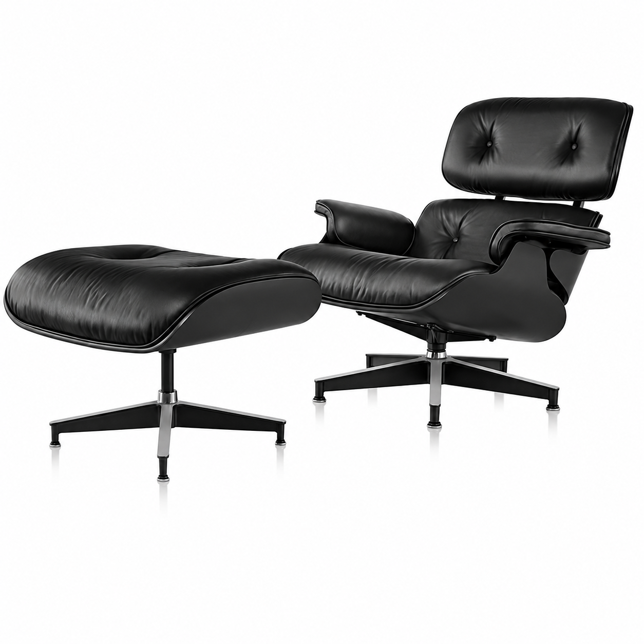 Classic Charles Eames Lounge Chair & Ottoman Replica – Black Italian Leather | Ebony Ash Wood | Black Base