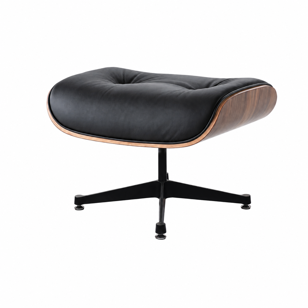 Classic Charles Eames Lounge Ottoman Replica – Black Italian Leather | Walnut Wood | Elephant Base
