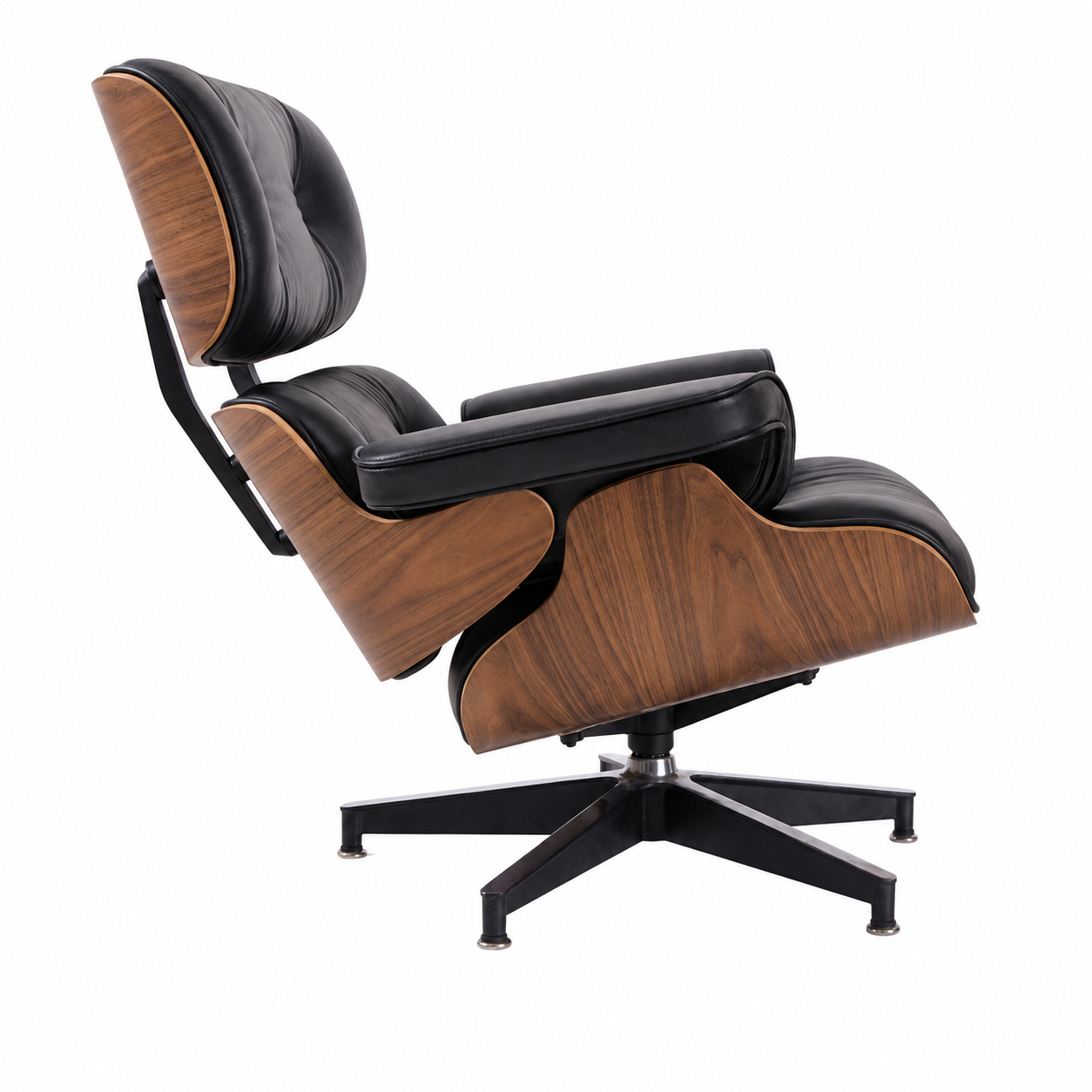 Classic Charles Eames Lounge Chair Replica – Black Italian Leather | Walnut Wood | Black Base