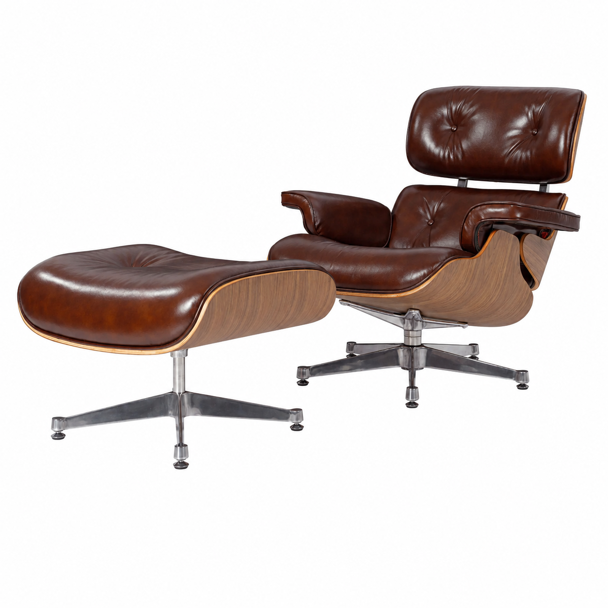 Premium Charles Eames Lounge Chair & Ottoman Replica – Waxy Chocolate Italian Leather | Walnut Wood