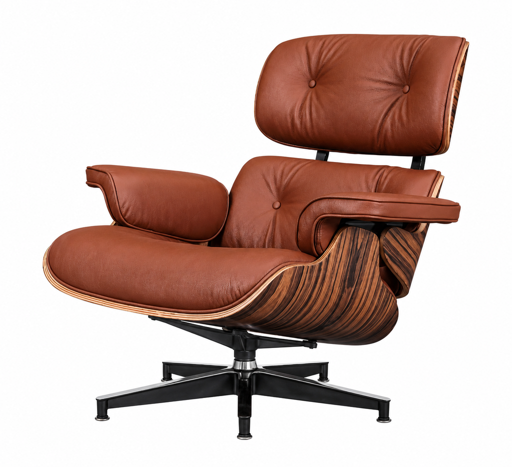 Eames Style Lounge Chair Only – Tan Brown Italian Leather | Rose Wood Veneer | Normal Base