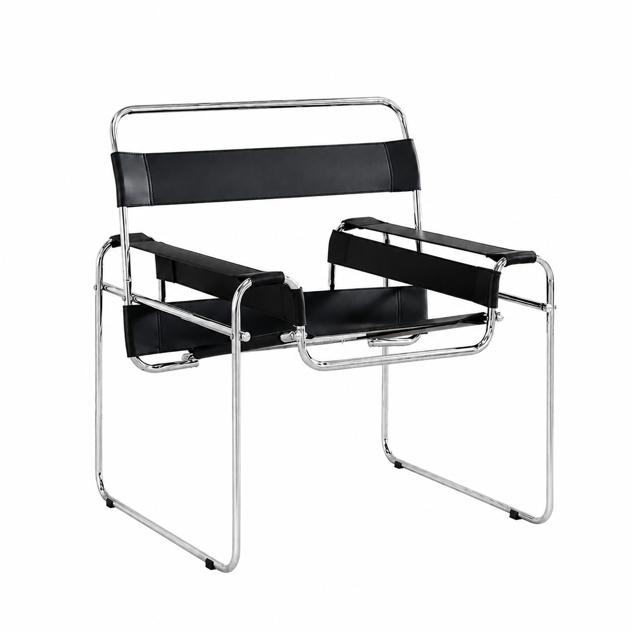Vassily Style Lounge Chair – Black Saddle Leather Stainless Steel Frame | Bauhaus Armchair
