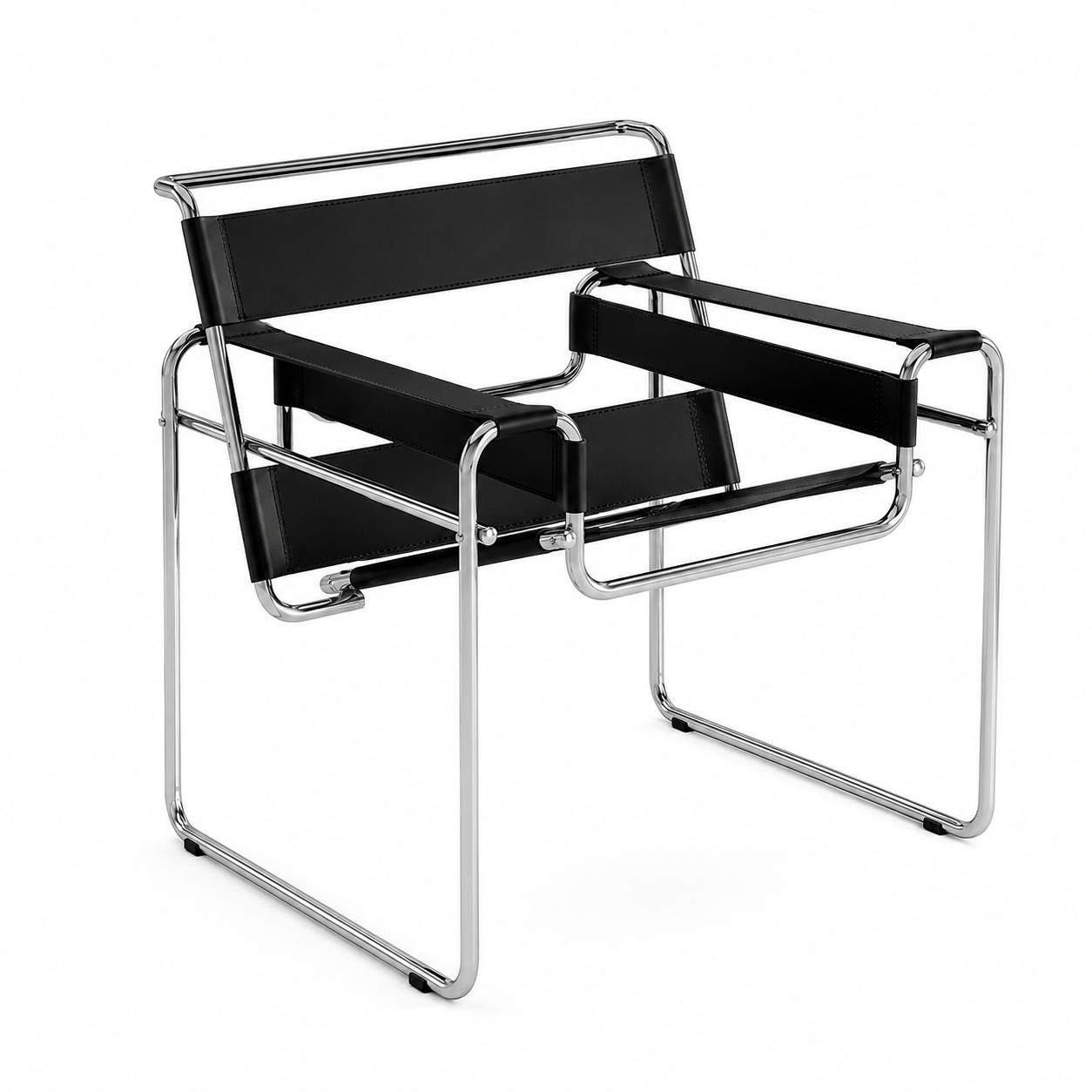 Vassily Style Lounge Chair – Black Saddle Leather Stainless Steel Frame | Bauhaus Armchair