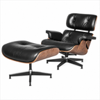 Classic Eames Style Lounge Chair & Ottoman Replica – Black Leather Walnut Wood