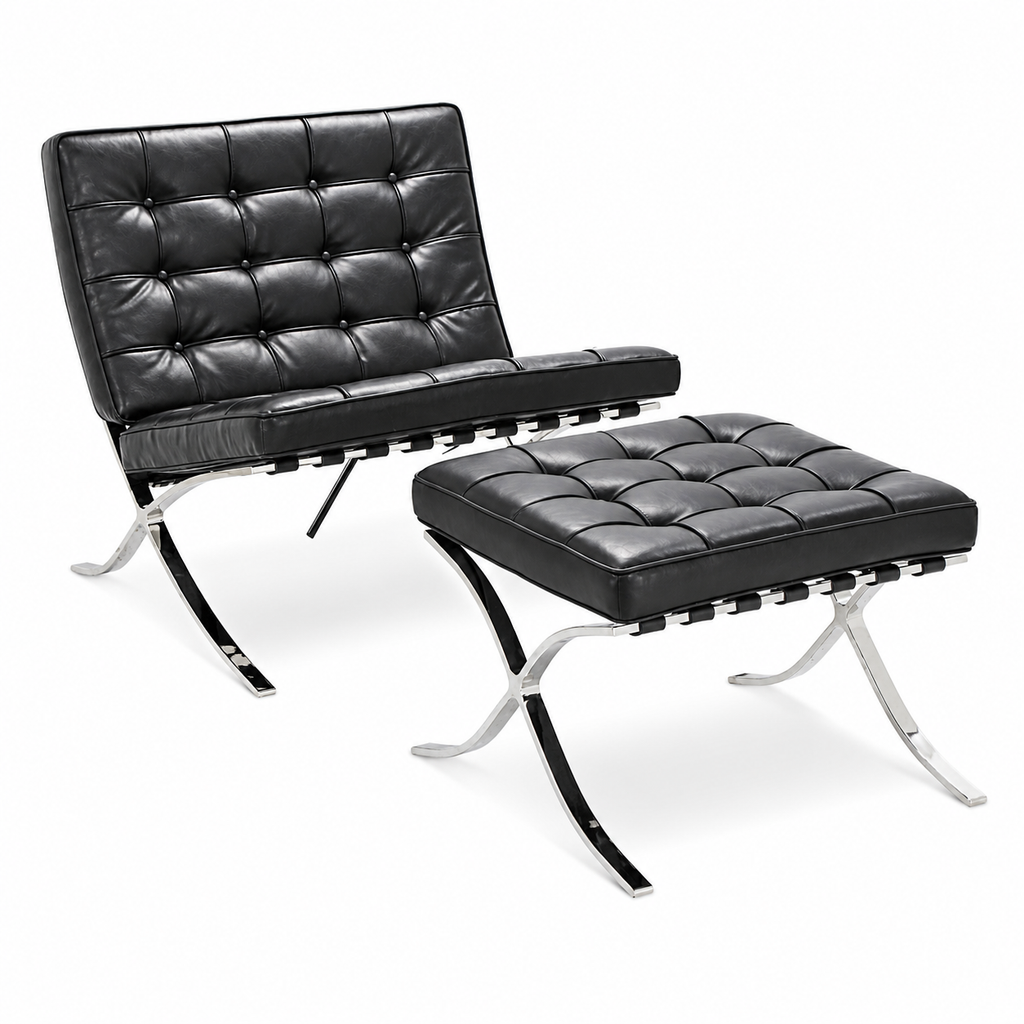 Premium Barcelona Chair & Ottoman Replica – Mid-Century Modern Lounge Set