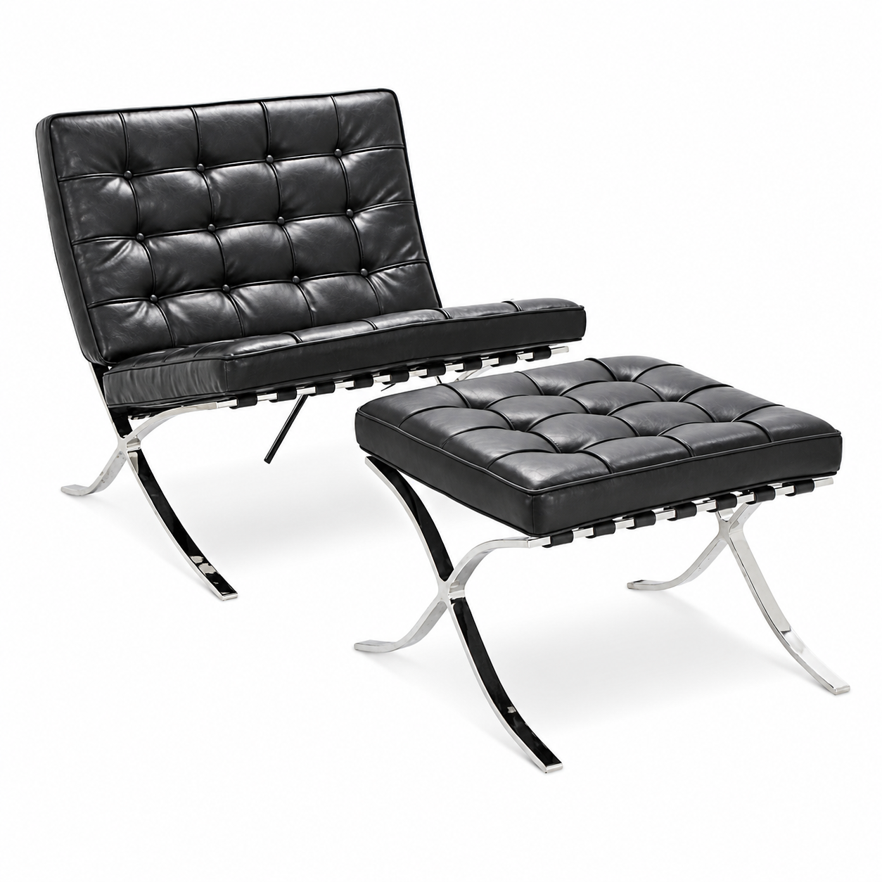 Premium Barcelona Chair & Ottoman Replica – Mid-Century Modern Lounge Set