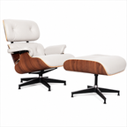 Classic Eames Style Lounge Chair & Ottoman Replica – White Leather Walnut Wood