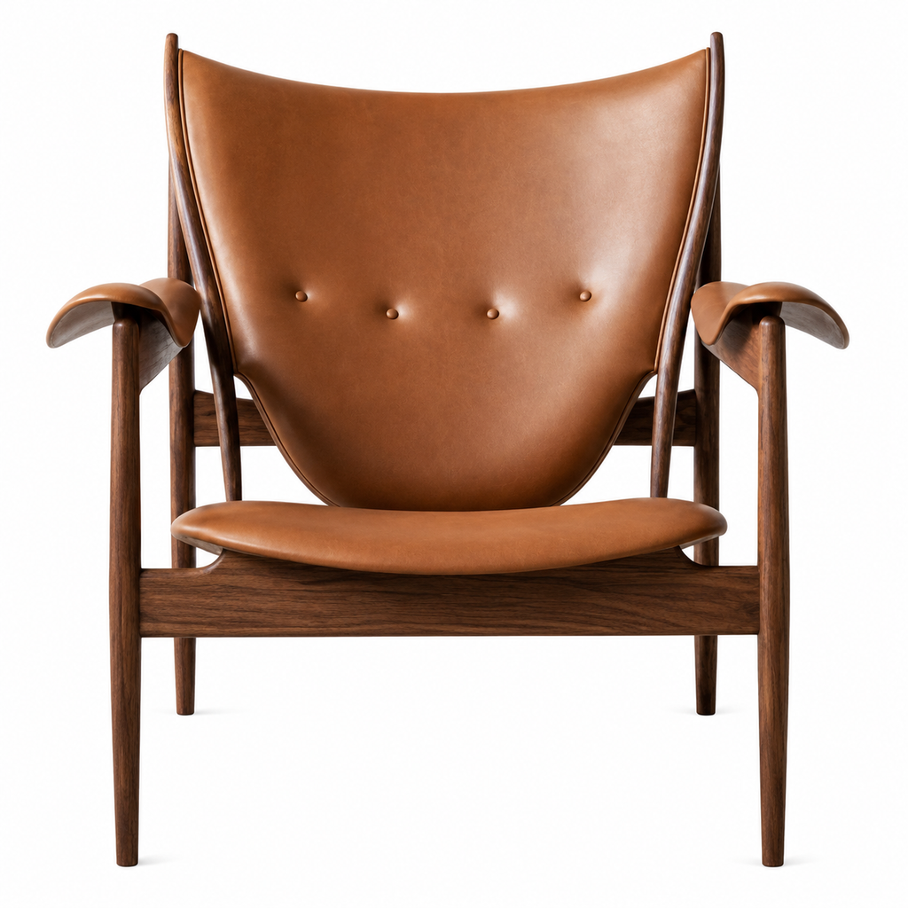 Premium Nordic Solid Wood Lounge Chair – Brown Nappa Leather Accent Armchair | Modern Chieftain Chair