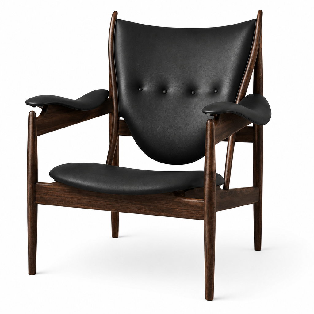 Premium Nordic Solid Wood Lounge Chair – Genuine Leather Accent Armchair | Modern Chieftain Chair