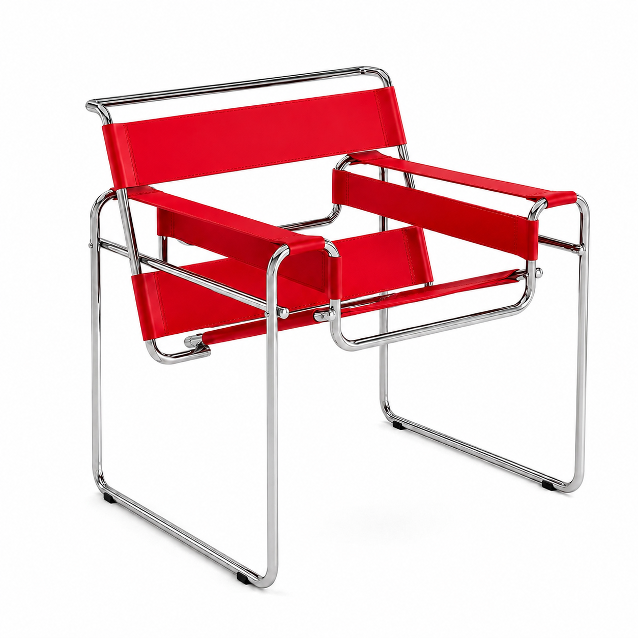 Premium Vassily Style Lounge Chair – Cherry Red Saddle Leather & Stainless Steel Frame