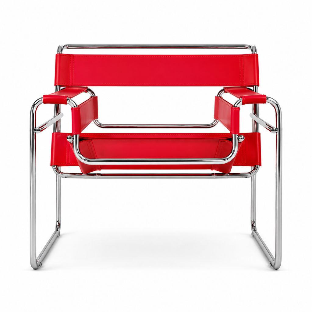 Premium Vassily Style Lounge Chair – Cherry Red Saddle Leather & Stainless Steel Frame
