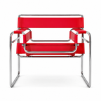 Premium Vassily Style Lounge Chair – Cherry Red Saddle Leather & Stainless Steel Frame