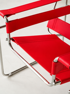 Premium Vassily Style Lounge Chair – Cherry Red Saddle Leather & Stainless Steel Frame