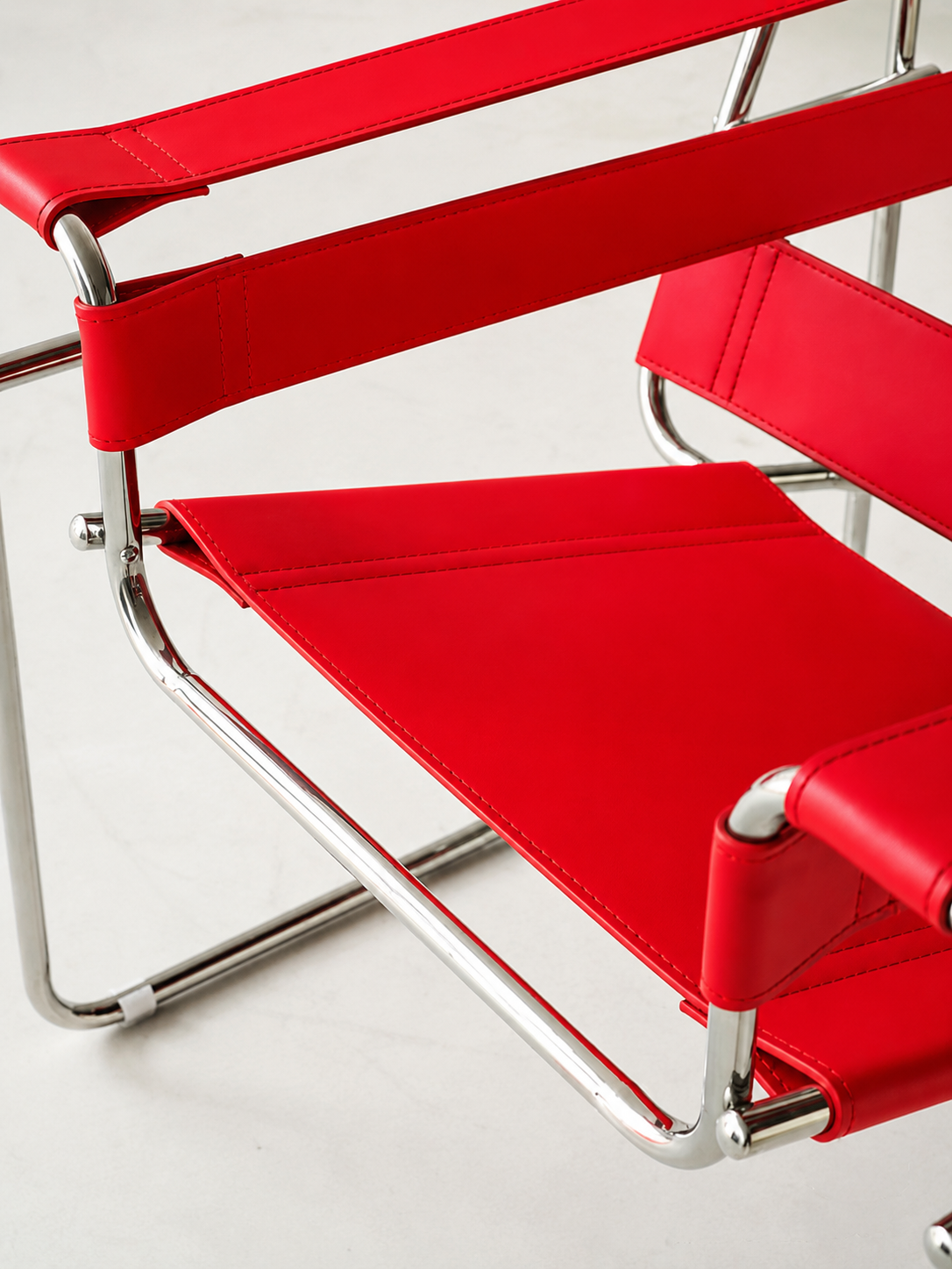 Premium Vassily Style Lounge Chair – Cherry Red Saddle Leather & Stainless Steel Frame