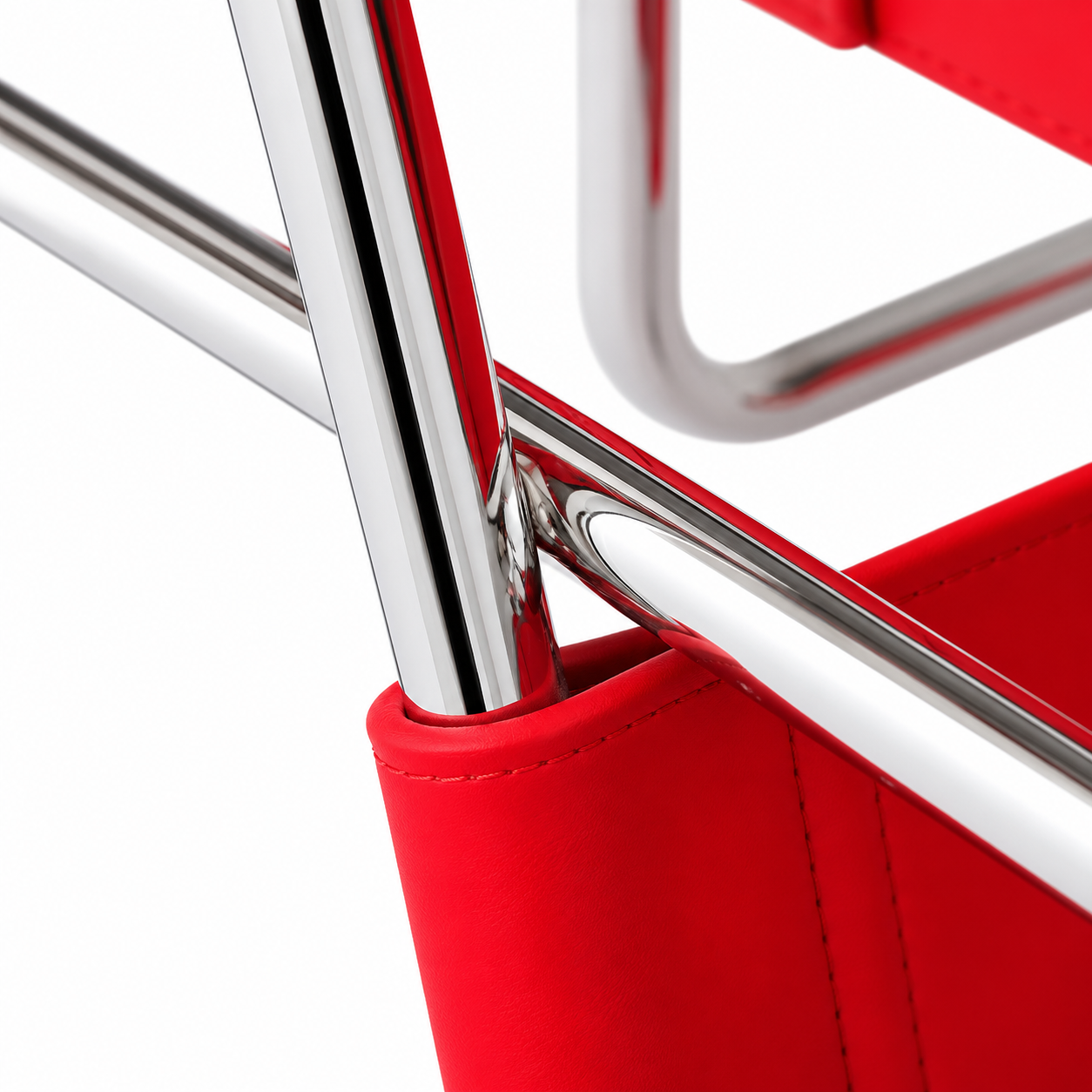 Premium Vassily Style Lounge Chair – Cherry Red Saddle Leather & Stainless Steel Frame