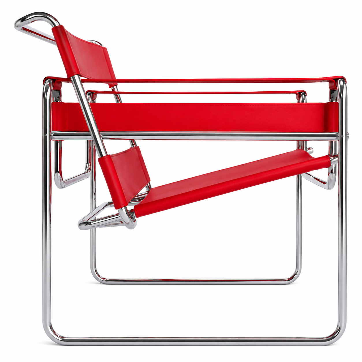 Premium Vassily Style Lounge Chair – Cherry Red Saddle Leather & Stainless Steel Frame