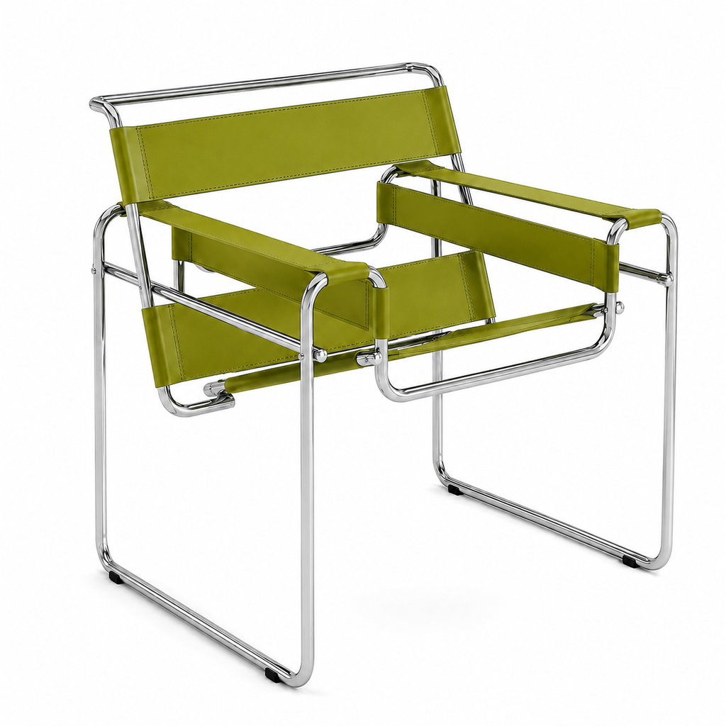 Premium Vassily Style Lounge Chair – Olive Green Saddle Leather & Stainless Steel Frame
