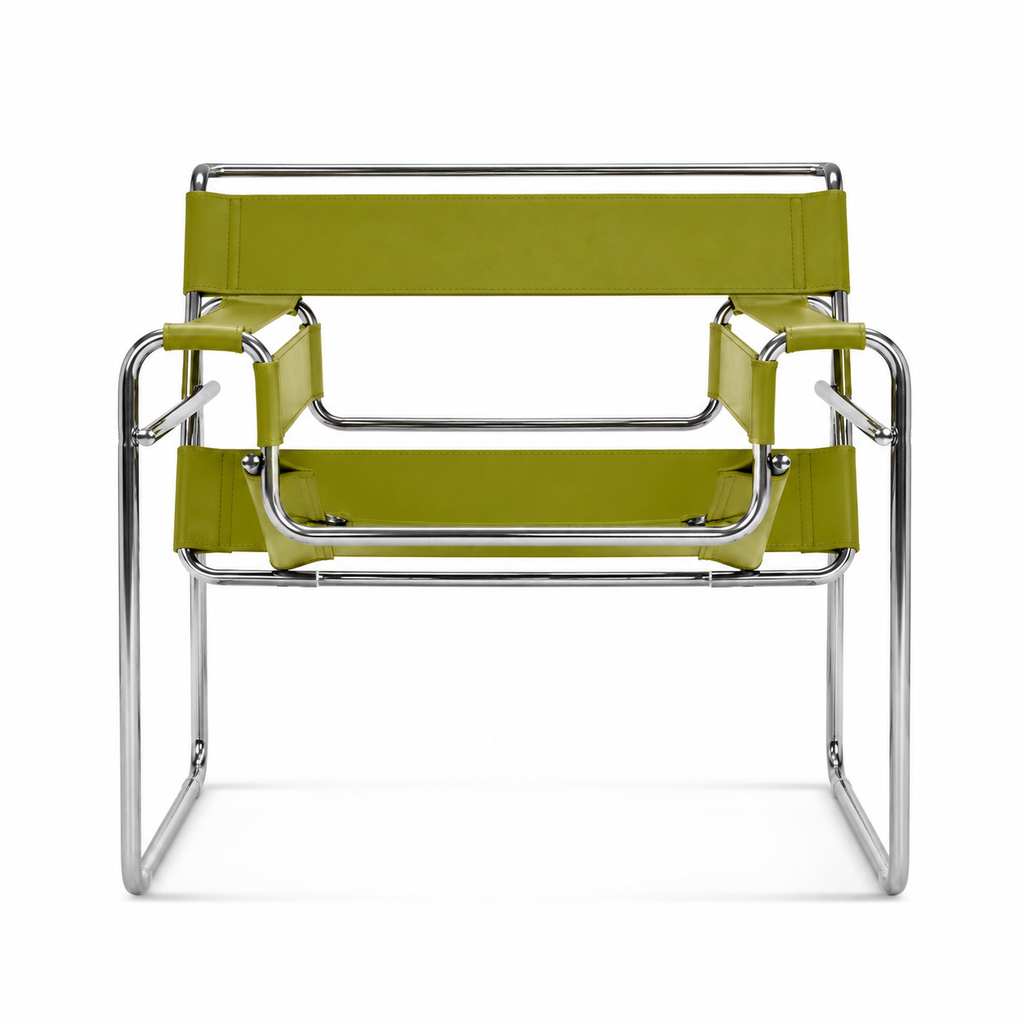 Premium Vassily Style Lounge Chair – Olive Green Saddle Leather & Stainless Steel Frame